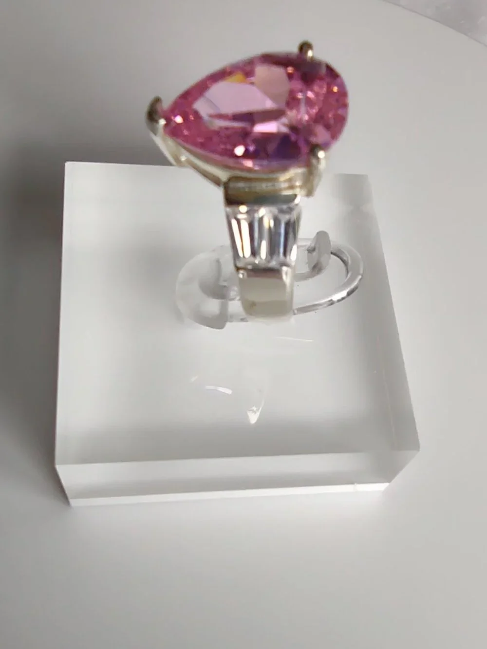 Pink Topaz CZ Teardrop Ring + Clear CZ's Cocktail Ring Sz 7 Sterling Silver 925